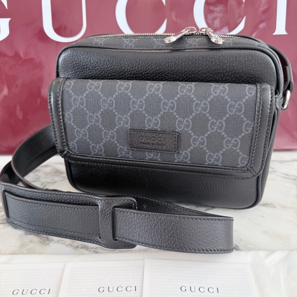 GUCCI 795464 GG Supreme Leather & Canvas Crossbody Bag, ships from USA